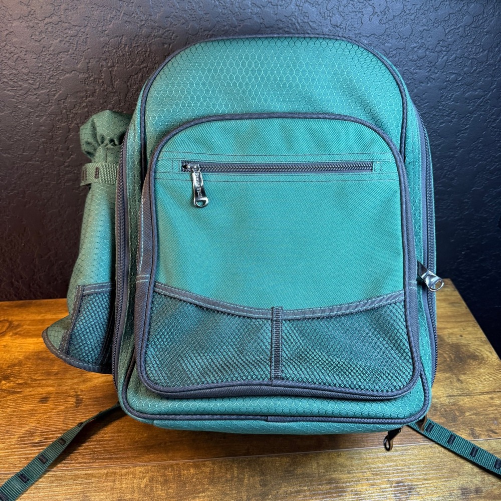 Picnic Time Green Insulated Picnic Backpack‎ with Detachable Wine Cooler Bag